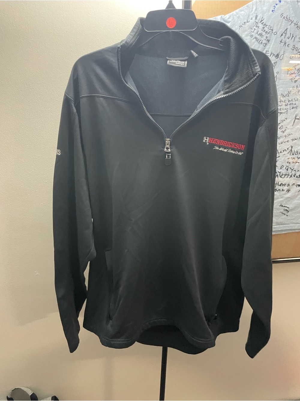 White Barn Black Half-Zip Shirt Jacket with Red Embroidery